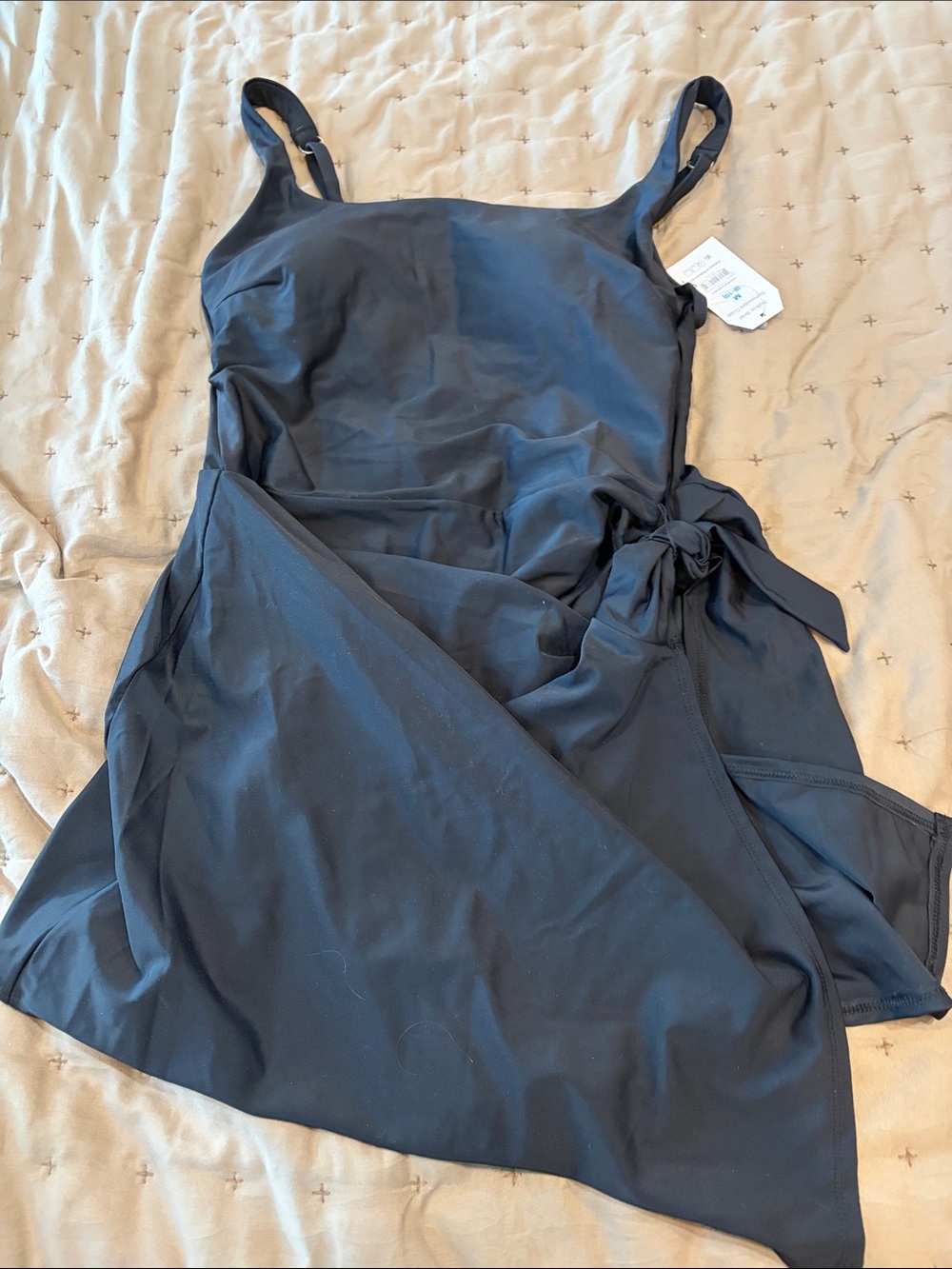 Time and Tru Black Side-Tie Swimdress